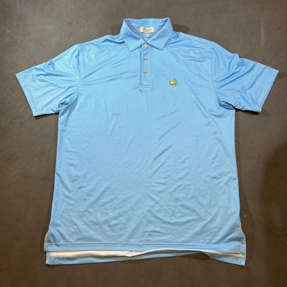 Masters Designed by Peter Millar Polo Shirt Mens XL Blue Augusta Geometric Golf